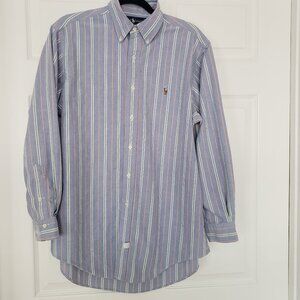 Ralph Lauren Mens Button Down Shirt Blue Stripe Fabric Size 16-33 **Sold As Is**